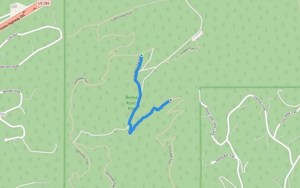 Screech Owl Trail walking route map in Conifer