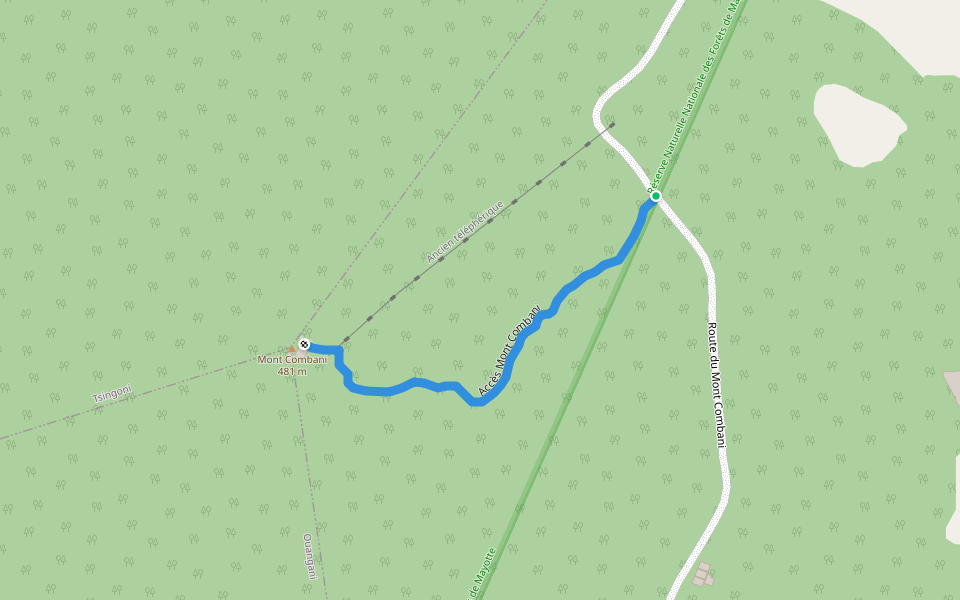 Accès Mont Combani walking route map in Tsingoni