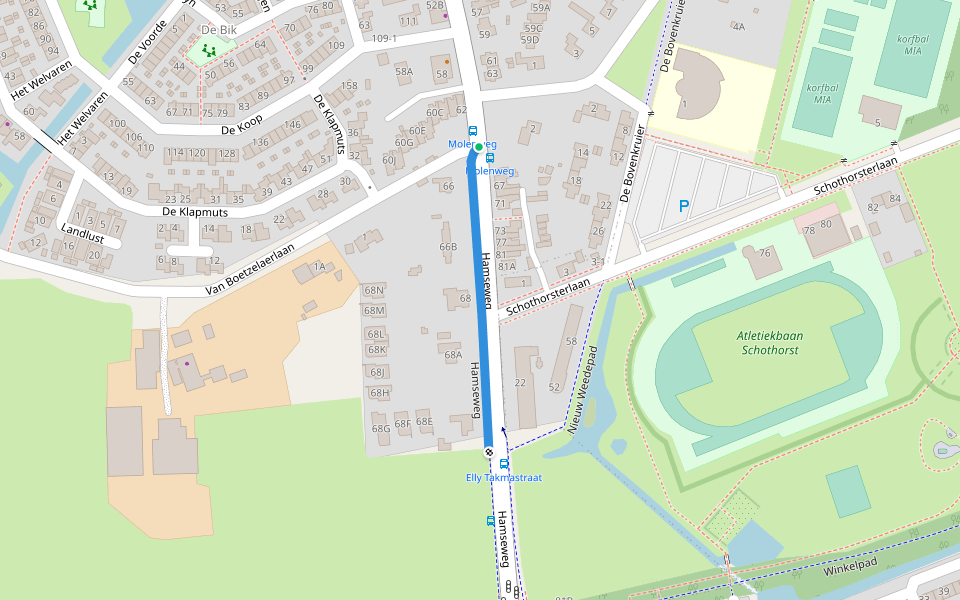 Hamseweg walking route map in Hoogland