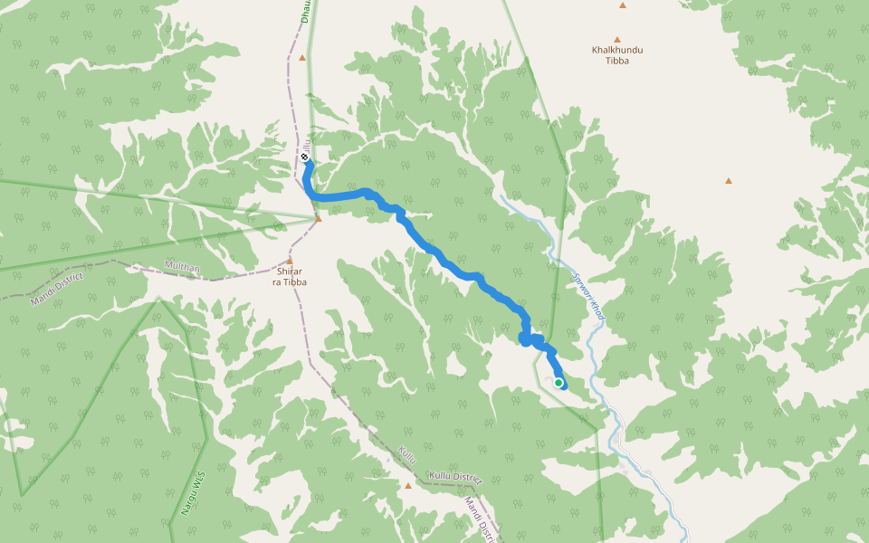 Tiun to Sari pass top walking route map in Tayun