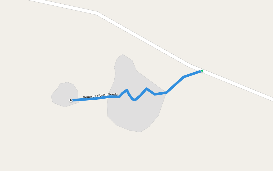 Route de Gbélén Kouda walking route map in Popoko