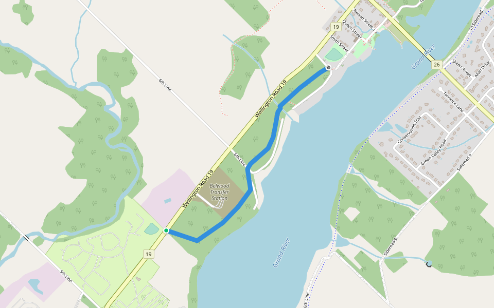 Grand Valley Trail walking route map in Belwood