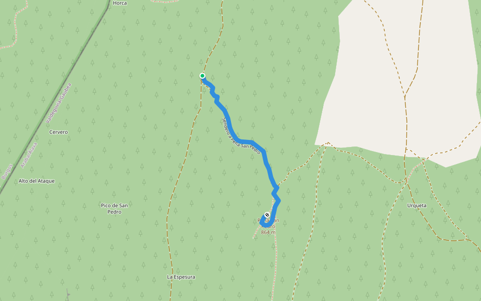 Sendero a Peña San Pedro walking route map in Villanueva de Valdegovía