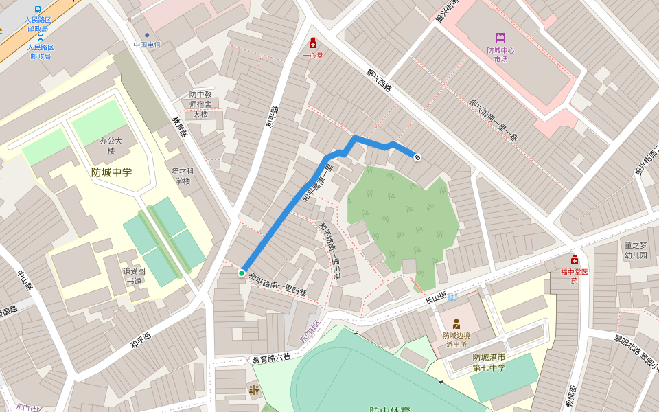 和平路南一里 walking route map in Fang Cheng Gang Shi