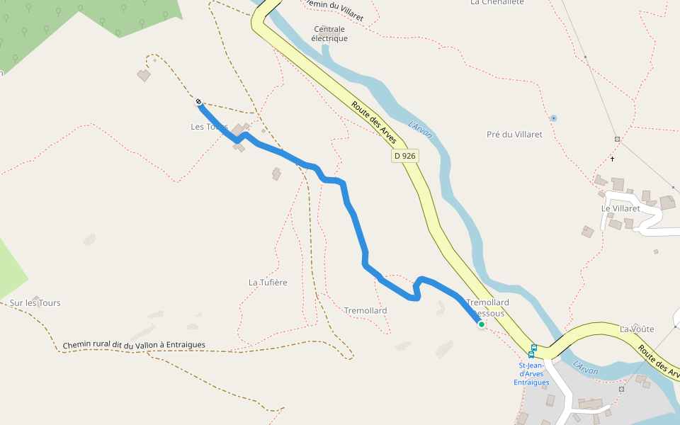 Chemin des Tours à Entraigues walking route map in Saint-Jean-d'Arves