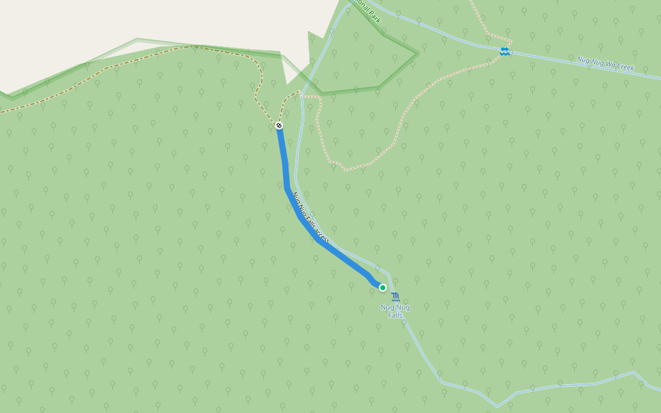 Nug Nug Falls access walking route map in Nug Nug