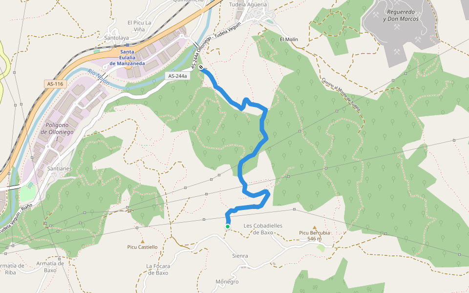 Camino de la Mortera walking route map in Sienra