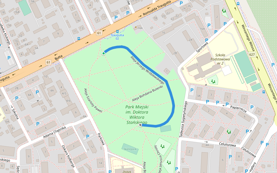 Aleja Jerzego Wróblewskiego walking route map in Ostrołęka