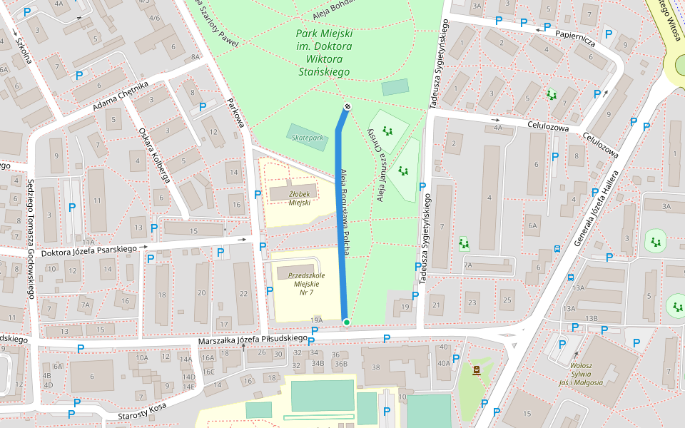 Aleja Bogusława Polcha walking route map in Ostrołęka
