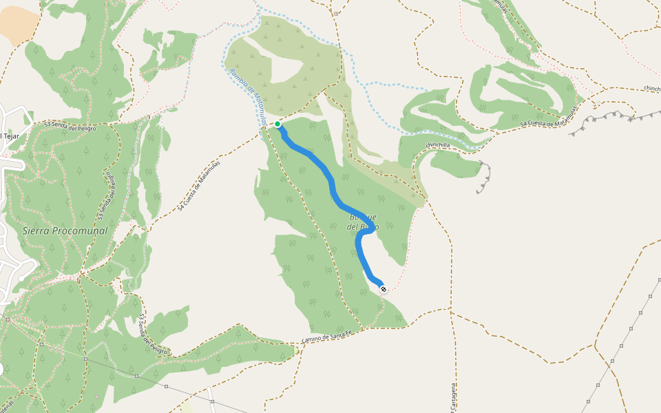 Senda del Bosque del Buho walking route map in Chinchilla de Monte-Aragón