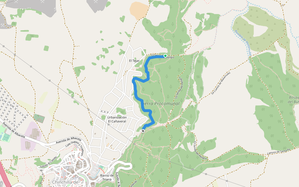 Senda baja de los miradores walking route map in Chinchilla de Monte-Aragón