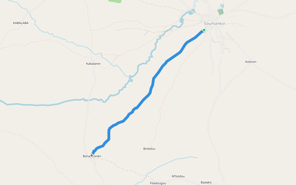 Route Soumankoyi - Banankönèn walking route map in Popoko
