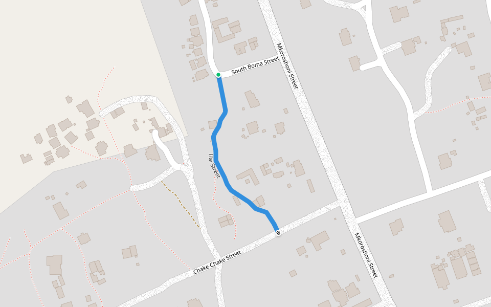 Hai Street walking route map in Mtwara