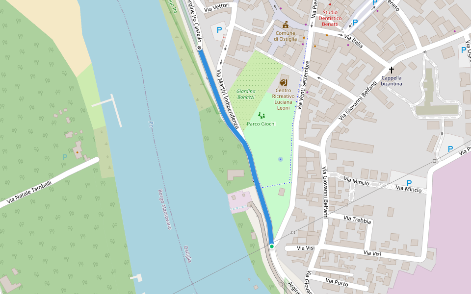 Argine Po Fornaci walking route map in Ostiglia