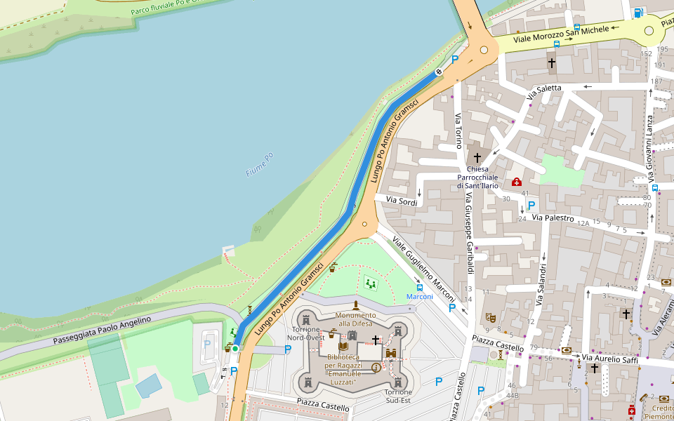 Lungo Po walking route map in Casale Monferrato