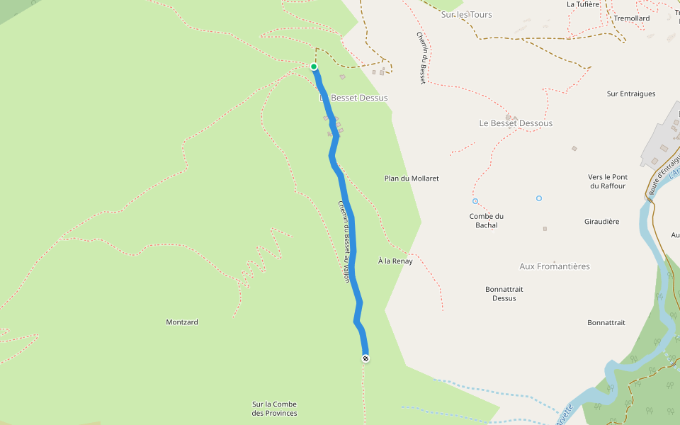 Chemin du Besset au Vallon walking route map in Saint-Jean-d'Arves