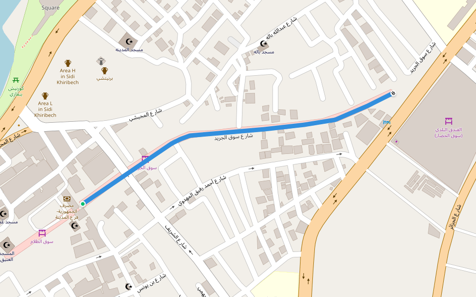 شارع سوق الجريد walking route map in Benghazi