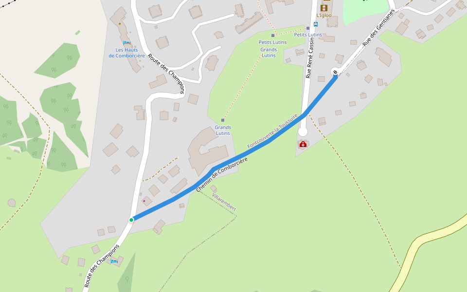 Chemin de Comborcière walking route map in Fontcouverte-la-Toussuire