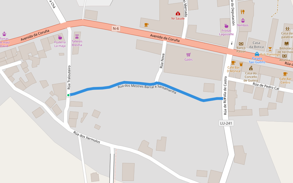 Rúa dos Mestres Barral e Santamariña walking route map in Guitiriz