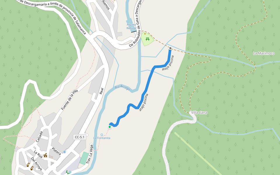 atajo piscina walking route map in Descargamaría
