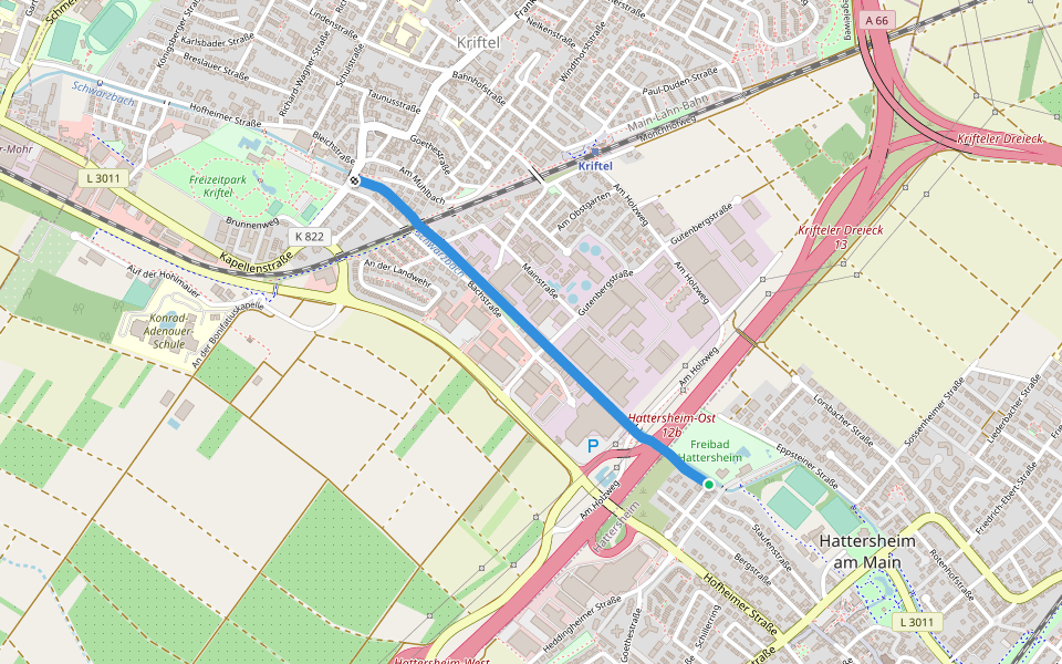 Hattersheimer Weg walking route map in Hattersheim am Main