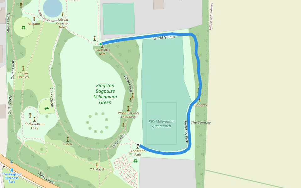 Alefrith's Path walking route map in Kingston Bagpuize