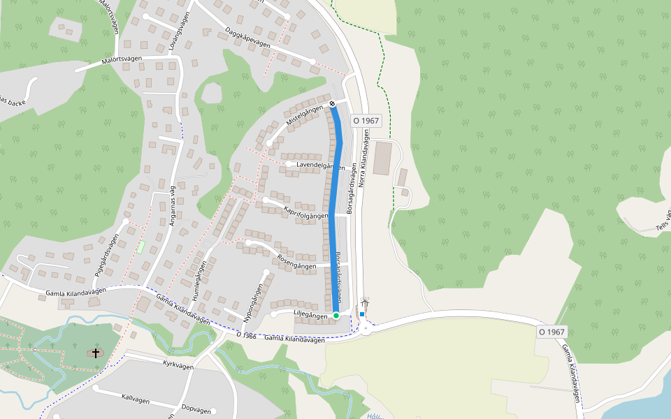 Börsagårdsvägen walking route map in Nödinge-Nol