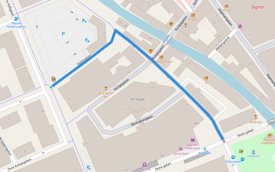 Slottsgatan walking route map in Västerås