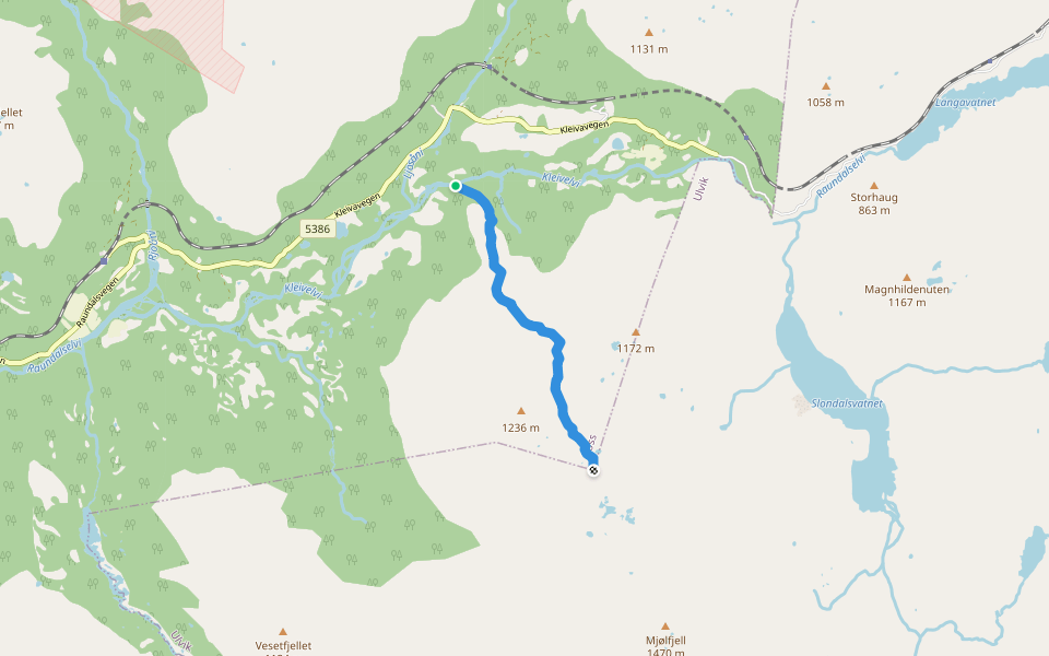 Kårdal-Mjølfjell walking route map in Mjølfjell