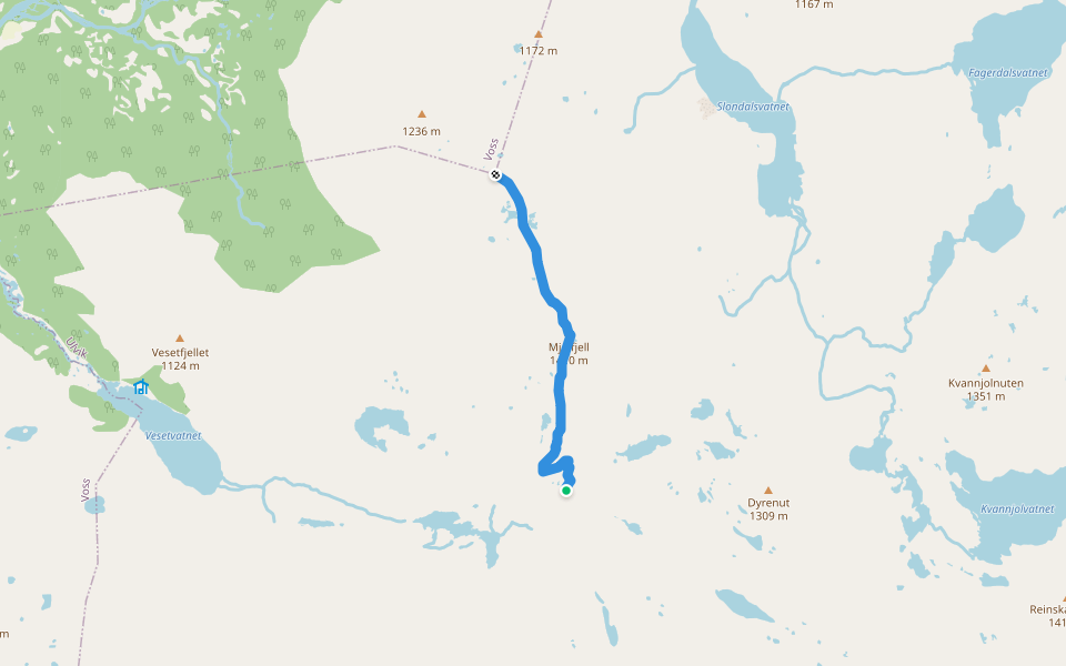 Gommaskardet-Mjølfjell walking route map in Mjølfjell