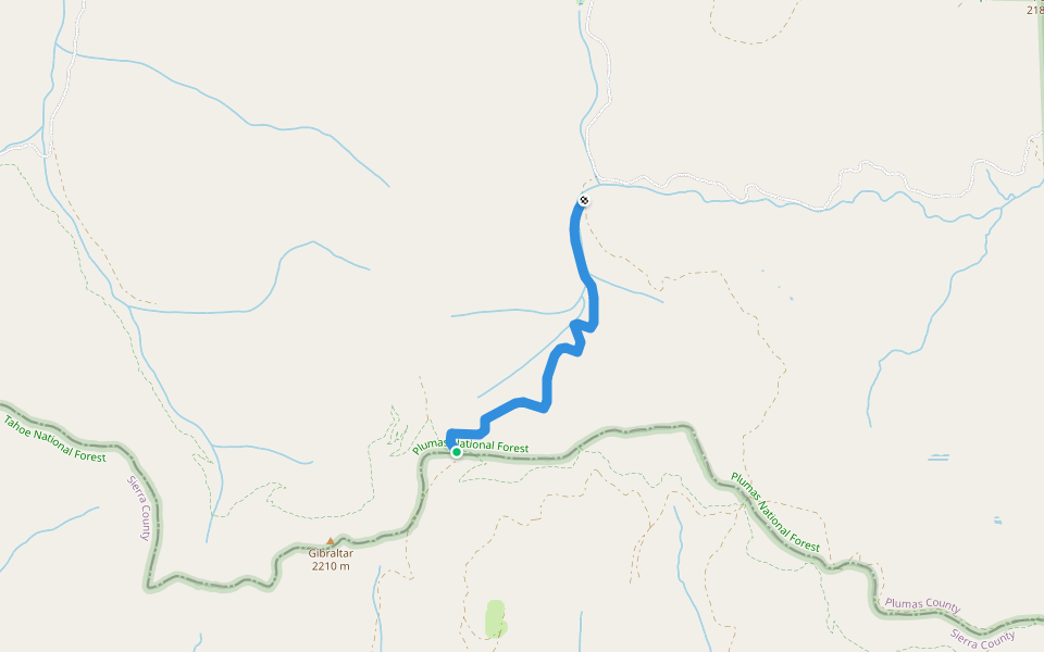 historic trail traced from older USGS topo map walking route map in Downieville