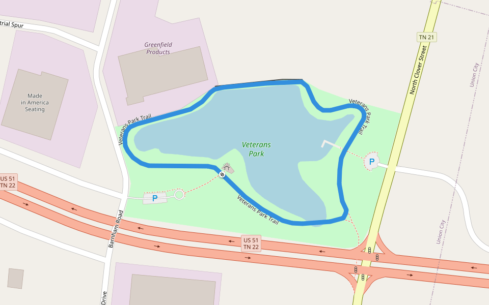 Veterans Park Trail walking route map in Union City