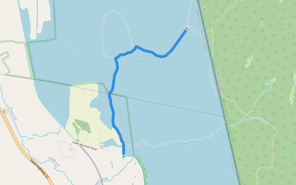 Alander Brook Trail walking route map in Millerton