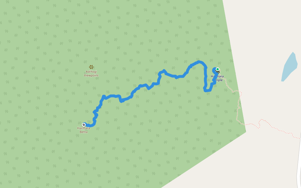 Harihara Temple to Top of Harihara Betta walking route map in Hariharapura