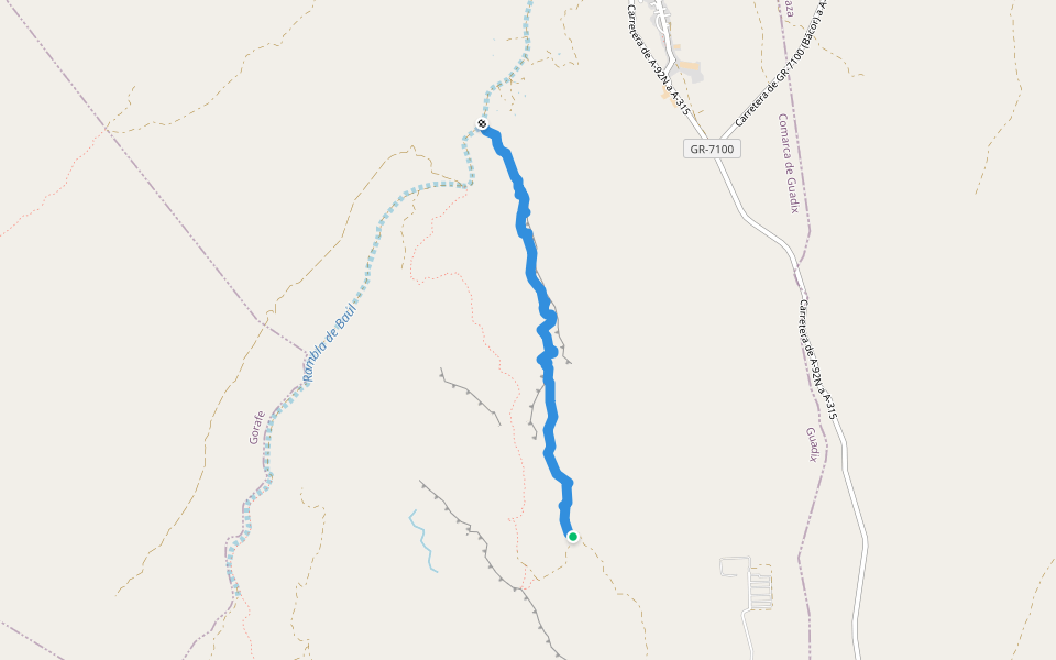 Vereda de la Rambla del Chopo walking route map in Baza