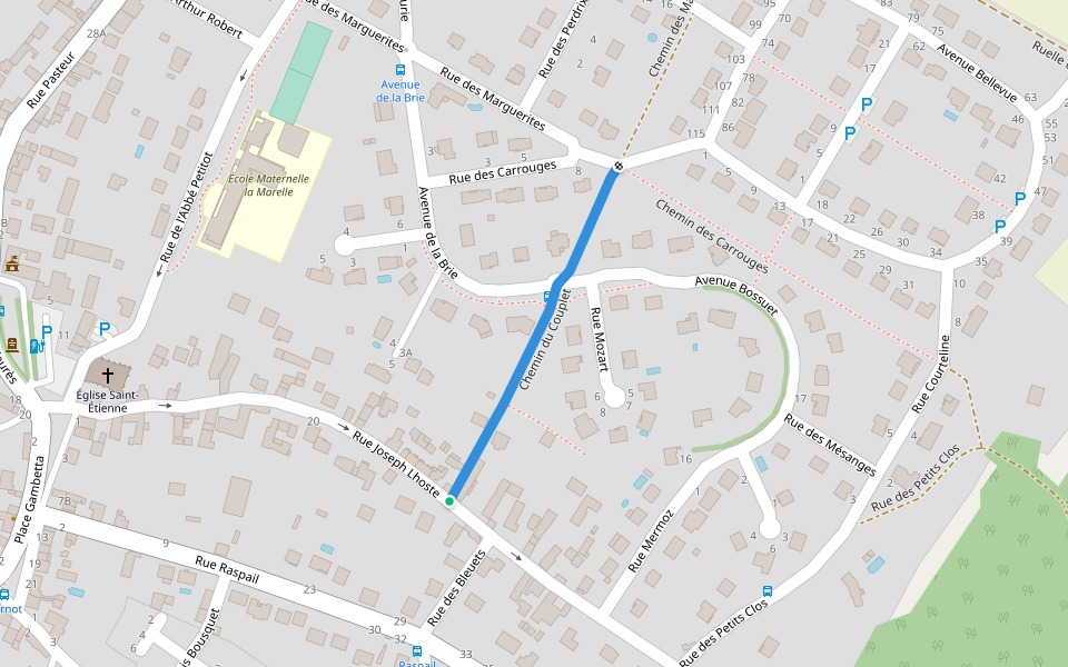 Chemin du Couplet walking route map in Mareuil-lès-Meaux
