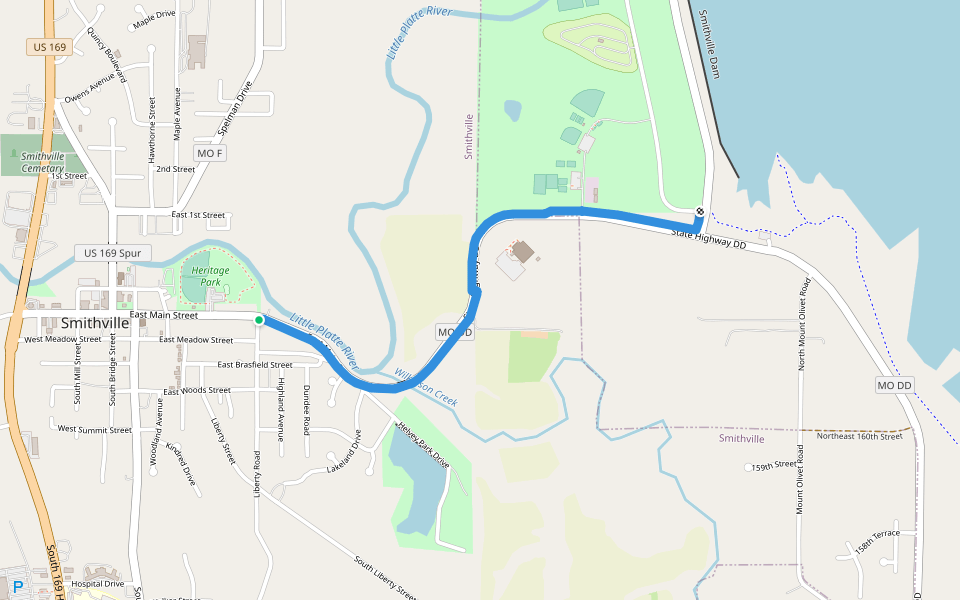 Main Street Trail walking route map in Smithville