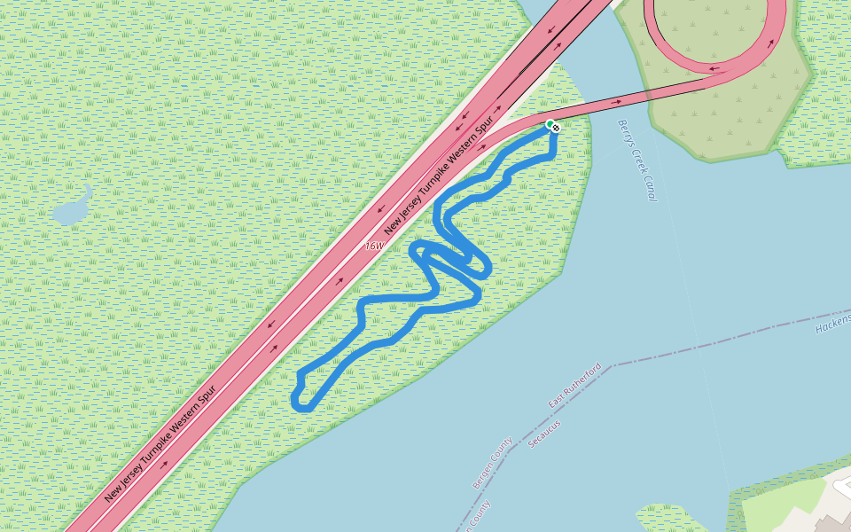 Berrys Creek Loop walking route map in East Rutherford