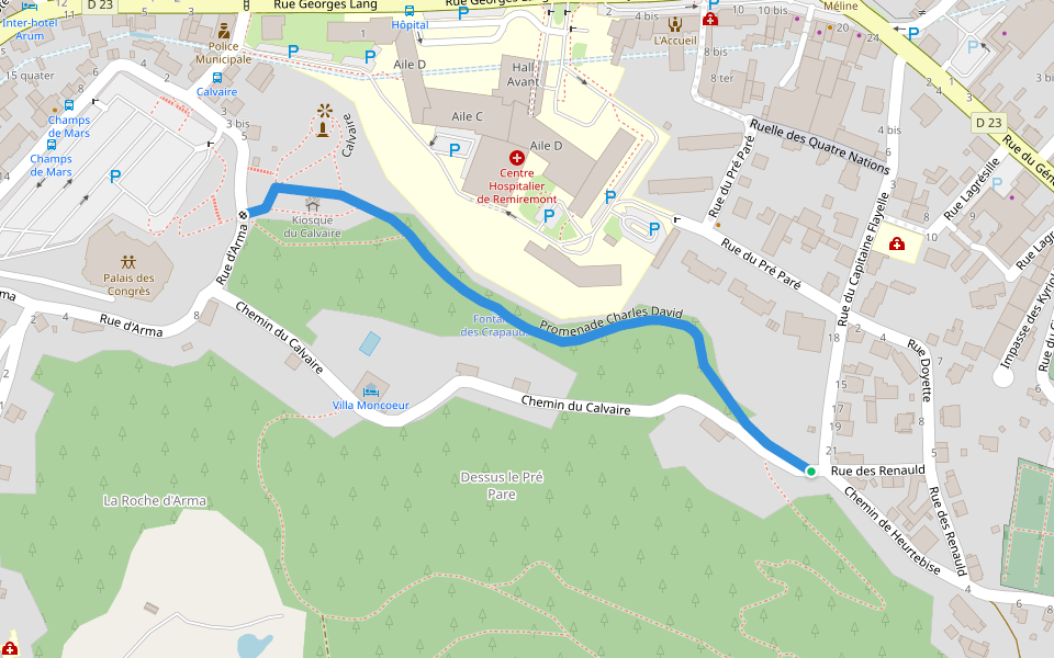 Promenade Charles David walking route map in Remiremont