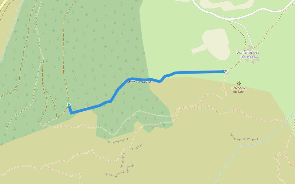 Sentier d'Ivernouse walking route map in Gorges du Tarn Causses