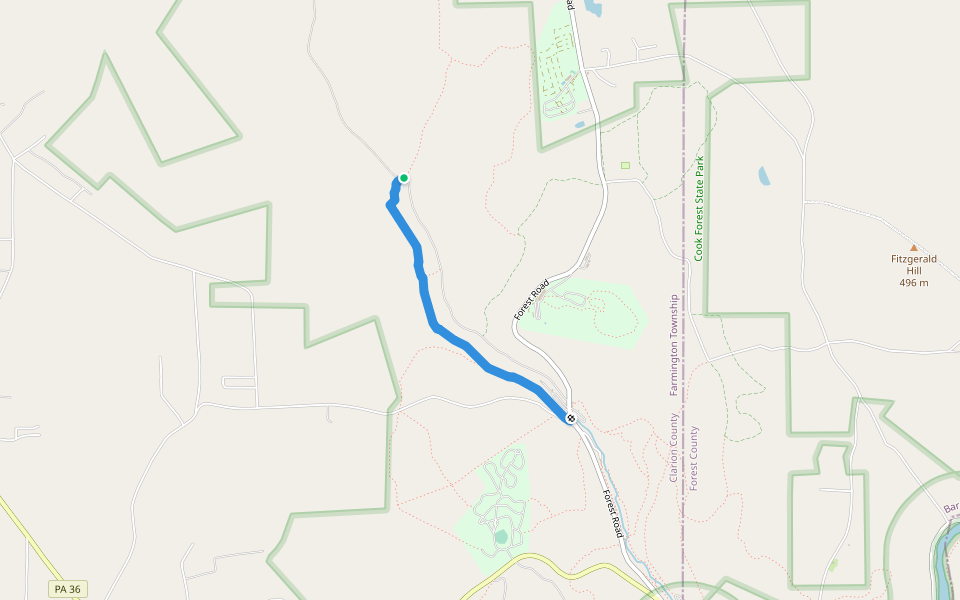 Baker Trail / North Country Trail / Liggett Trail walking route map in Cooksburg