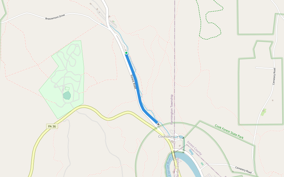 Birch Trail walking route map in Leeper