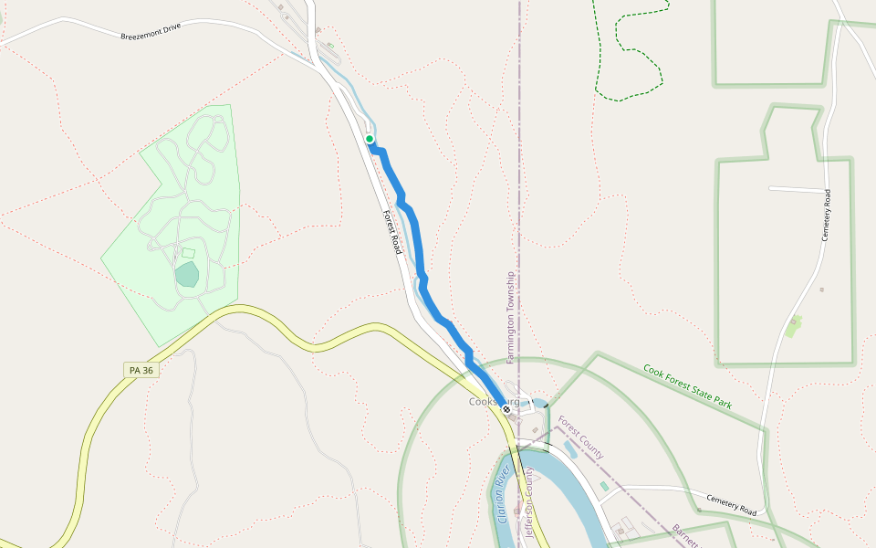 Toms Run Trail walking route map in Leeper