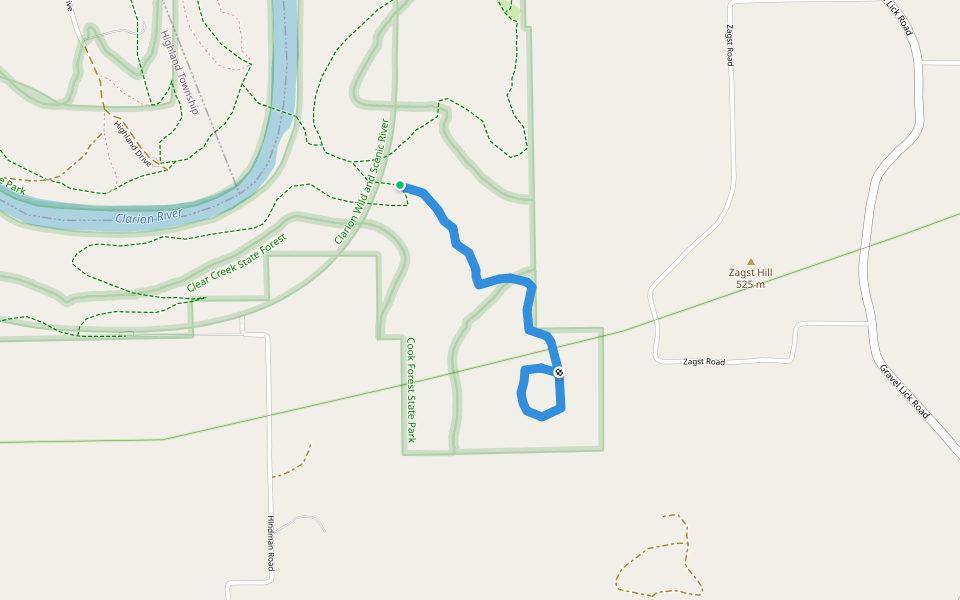 Bessie Dewey trail walking route map in Lucinda