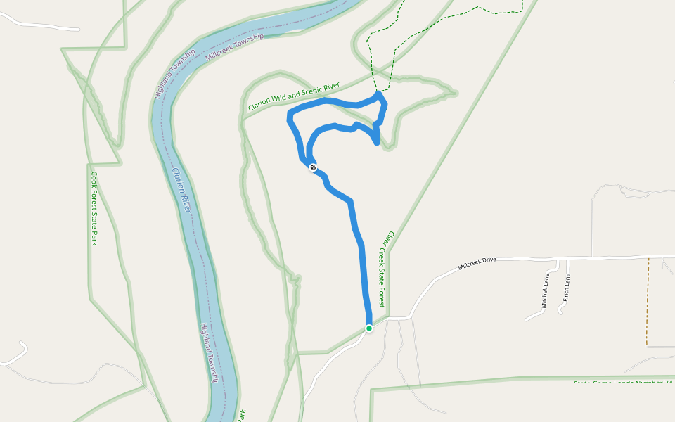 Mill Creek Loop Trail walking route map in Strattanville