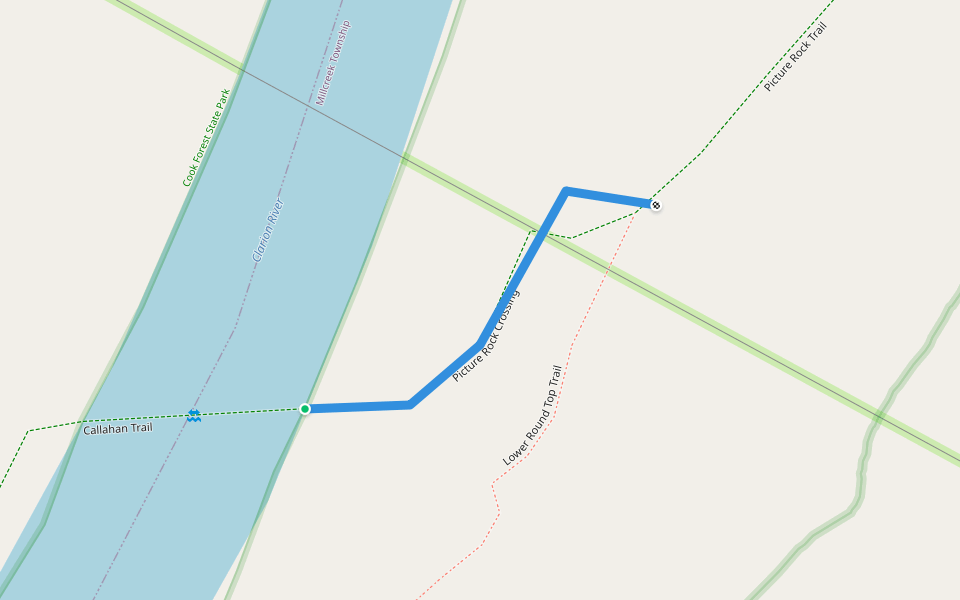 Picture Rock Crossing walking route map in Strattanville