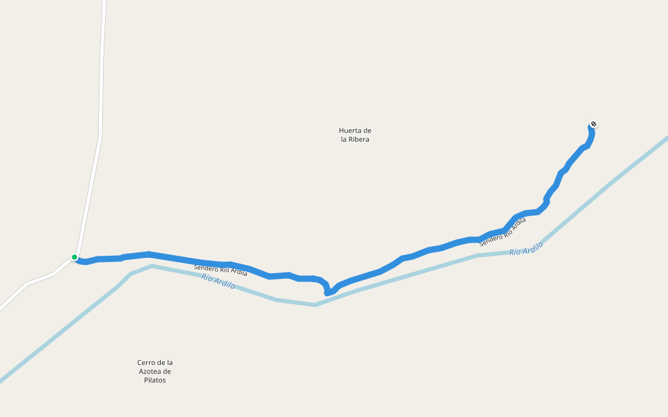 Sendero Río Ardila walking route map in Jerez de los Caballeros