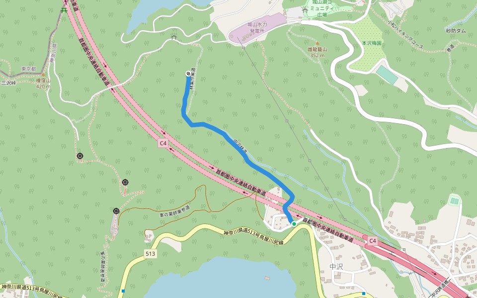 中沢林道 walking route map in Sagamihara