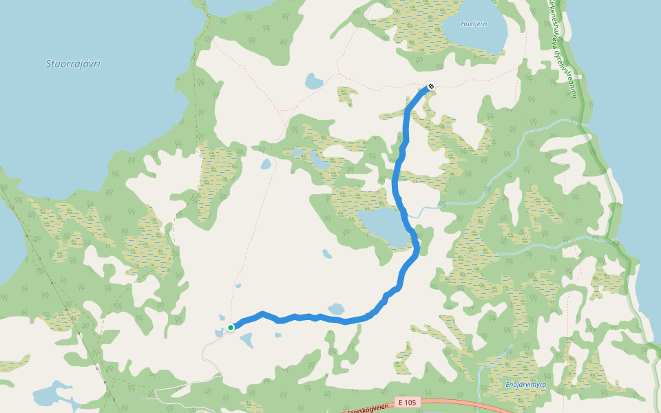 Verigas-Appelsinsteien walking route map in Elvenes
