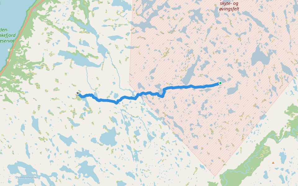 Kjetilvarden-Vegnes walking route map in Bjørnevatn